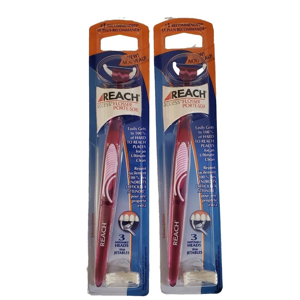 Lot of 2 Reach Access Flosser Handle + 3 Floss Disposable Heads NEW 2005 Pink